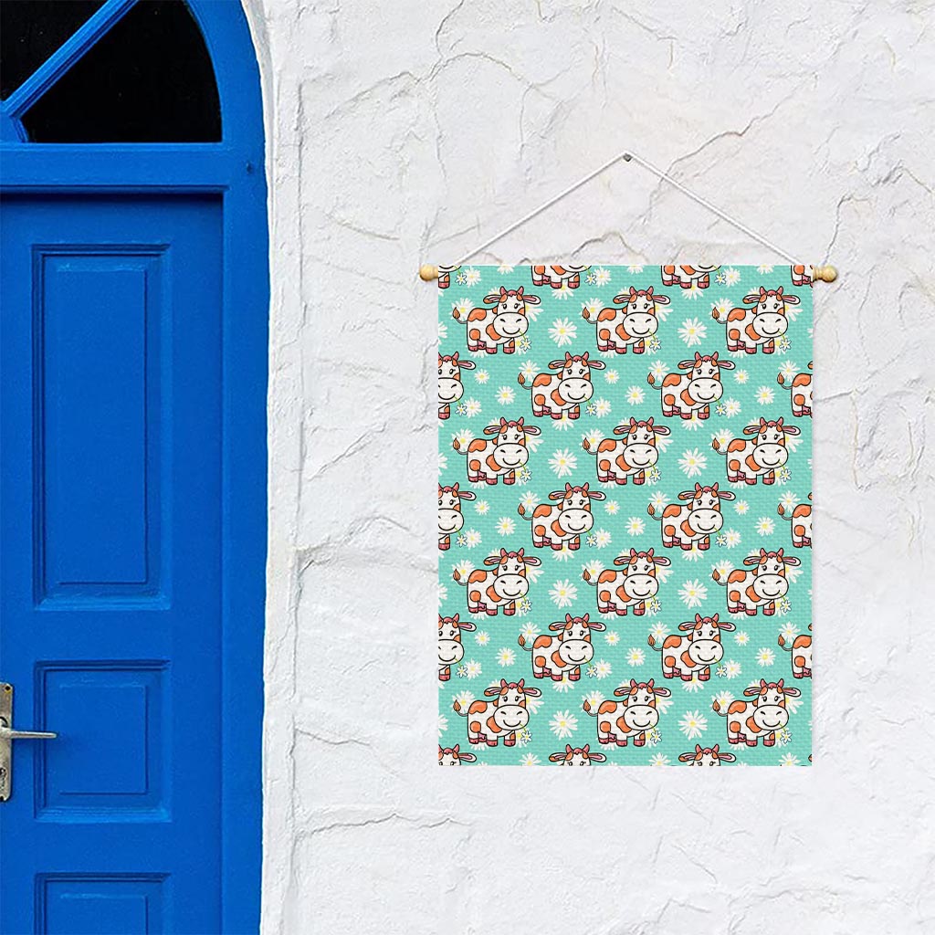 Cartoon Cow And Daisy Flower Print Garden Flag