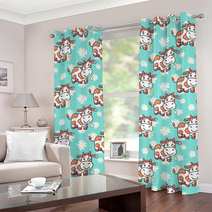 Cartoon Cow And Daisy Flower Print Grommet Curtains