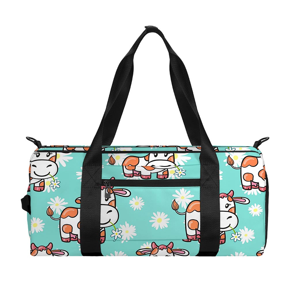 Cartoon Cow And Daisy Flower Print Gym Bag