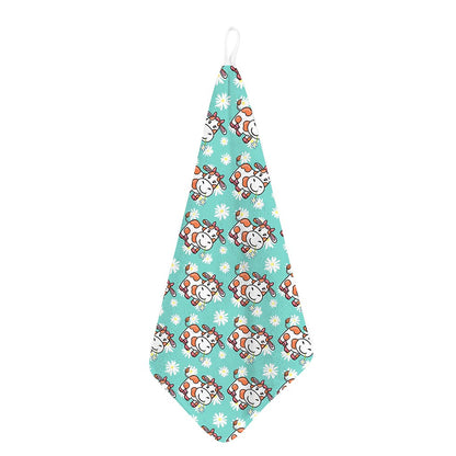 Cartoon Cow And Daisy Flower Print Hand Towel