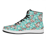Cartoon Cow And Daisy Flower Print High Top Leather Sneakers