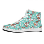 Cartoon Cow And Daisy Flower Print High Top Leather Sneakers