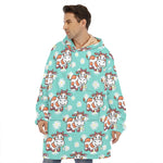 Cartoon Cow And Daisy Flower Print Hoodie Blanket
