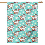Cartoon Cow And Daisy Flower Print House Flag