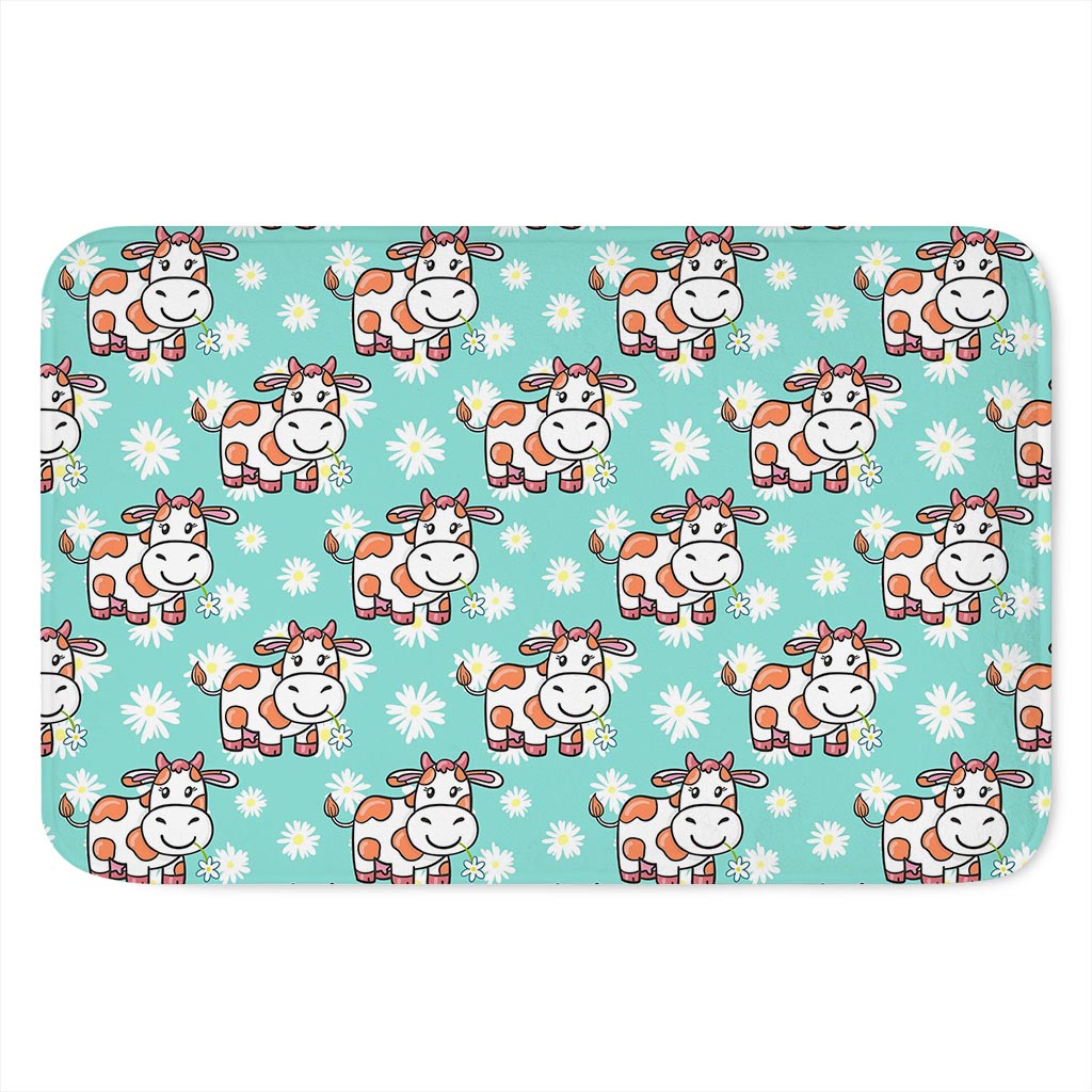 Cartoon Cow And Daisy Flower Print Indoor Door Mat