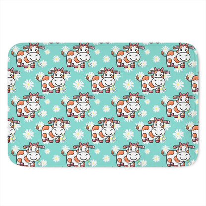 Cartoon Cow And Daisy Flower Print Indoor Door Mat