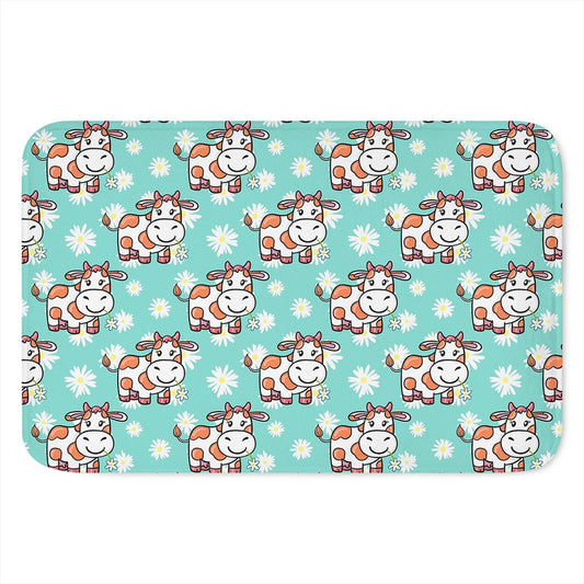 Cartoon Cow And Daisy Flower Print Indoor Door Mat