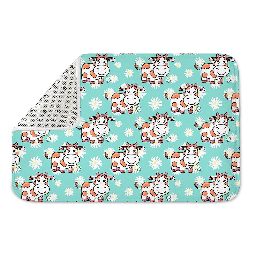 Cartoon Cow And Daisy Flower Print Indoor Door Mat