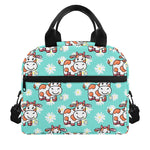 Cartoon Cow And Daisy Flower Print Insulated Lunch Bag