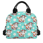 Cartoon Cow And Daisy Flower Print Insulated Lunch Bag