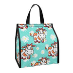 Cartoon Cow And Daisy Flower Print Insulated Lunch Tote