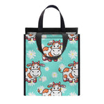 Cartoon Cow And Daisy Flower Print Insulated Lunch Tote