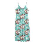 Cartoon Cow And Daisy Flower Print Jersey Midi Cami Dress