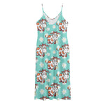 Cartoon Cow And Daisy Flower Print Jersey Midi Cami Dress