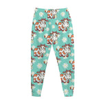 Cartoon Cow And Daisy Flower Print Jogger Pants