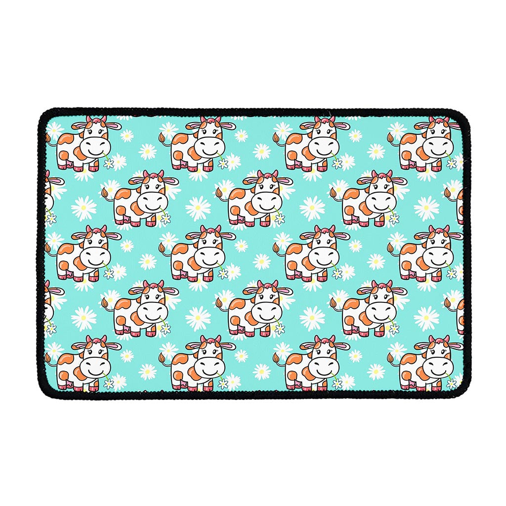 Cartoon Cow And Daisy Flower Print Kitchen Mat