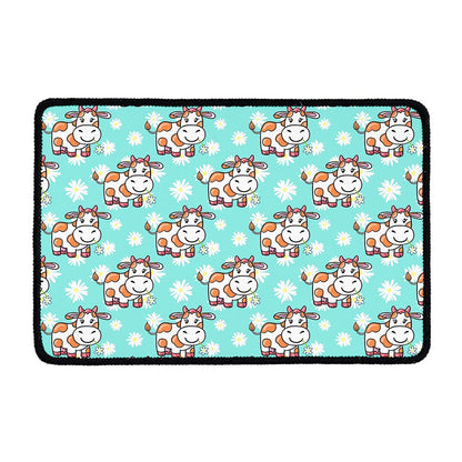 Cartoon Cow And Daisy Flower Print Kitchen Mat