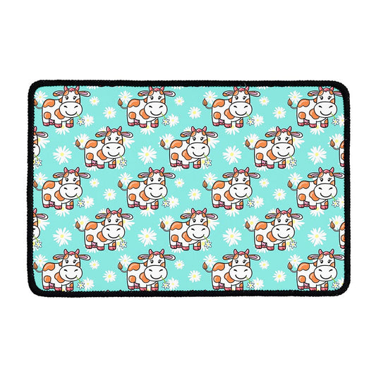 Cartoon Cow And Daisy Flower Print Kitchen Mat