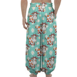 Cartoon Cow And Daisy Flower Print Lantern Pants