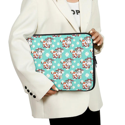 Cartoon Cow And Daisy Flower Print Laptop Sleeve