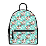 Cartoon Cow And Daisy Flower Print Leather Backpack