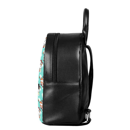 Cartoon Cow And Daisy Flower Print Leather Backpack
