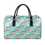 Cartoon Cow And Daisy Flower Print Leather Duffle Bag