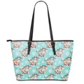 Cartoon Cow And Daisy Flower Print Leather Tote Bag With Zipper