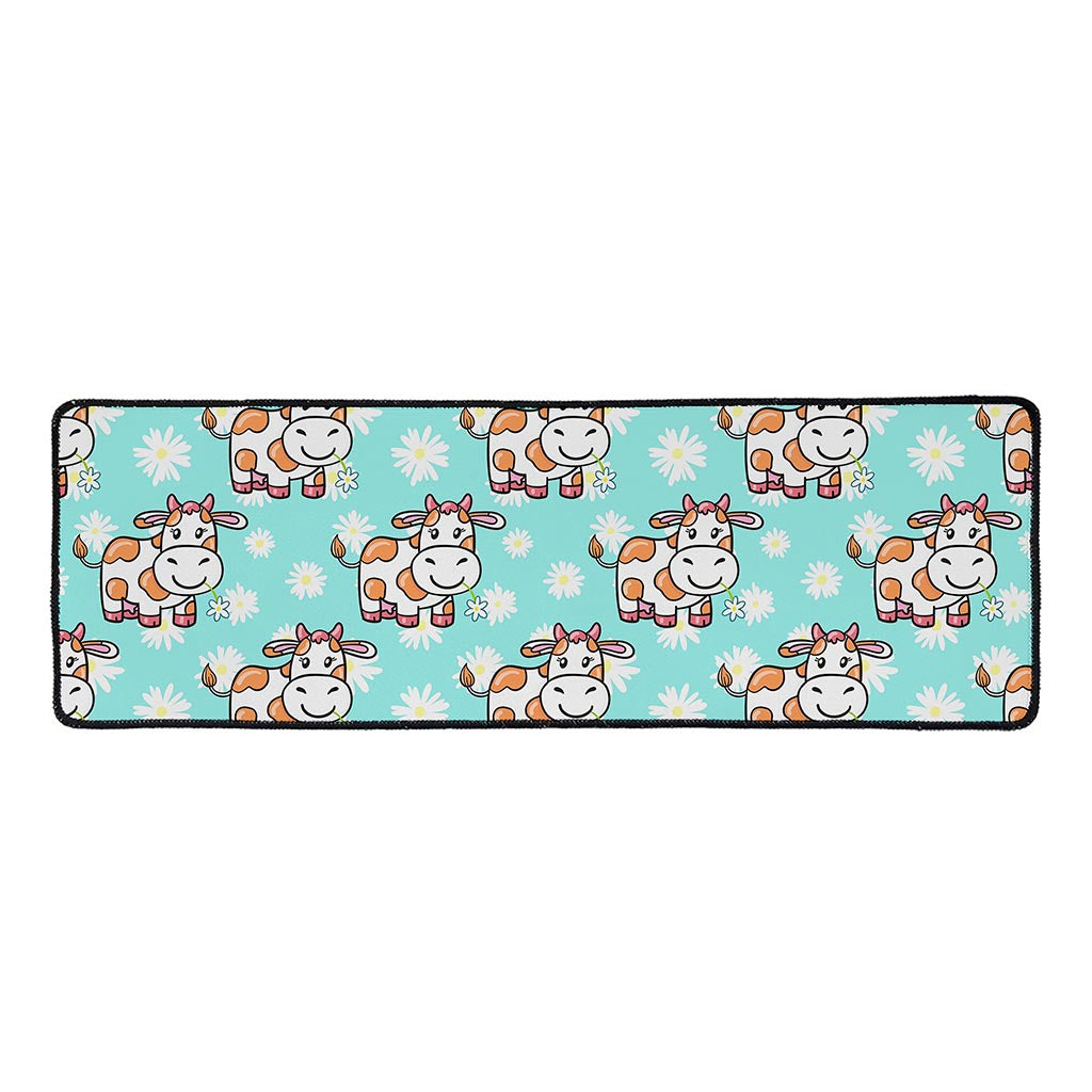 Cartoon Cow And Daisy Flower Print Long Kitchen Mat