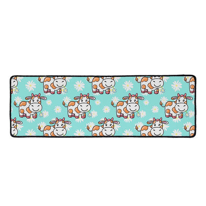 Cartoon Cow And Daisy Flower Print Long Kitchen Mat