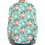 Cartoon Cow And Daisy Flower Print Long Sleeve Baseball Jersey