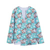 Cartoon Cow And Daisy Flower Print Long Sleeve Short Coat