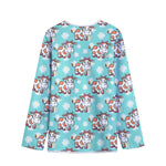 Cartoon Cow And Daisy Flower Print Long Sleeve Short Coat