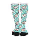 Cartoon Cow And Daisy Flower Print Long Socks