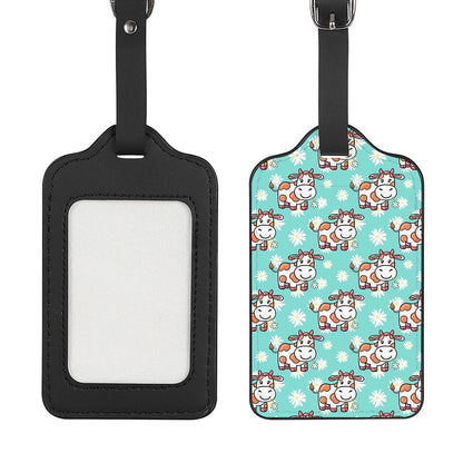 Cartoon Cow And Daisy Flower Print Luggage Tag