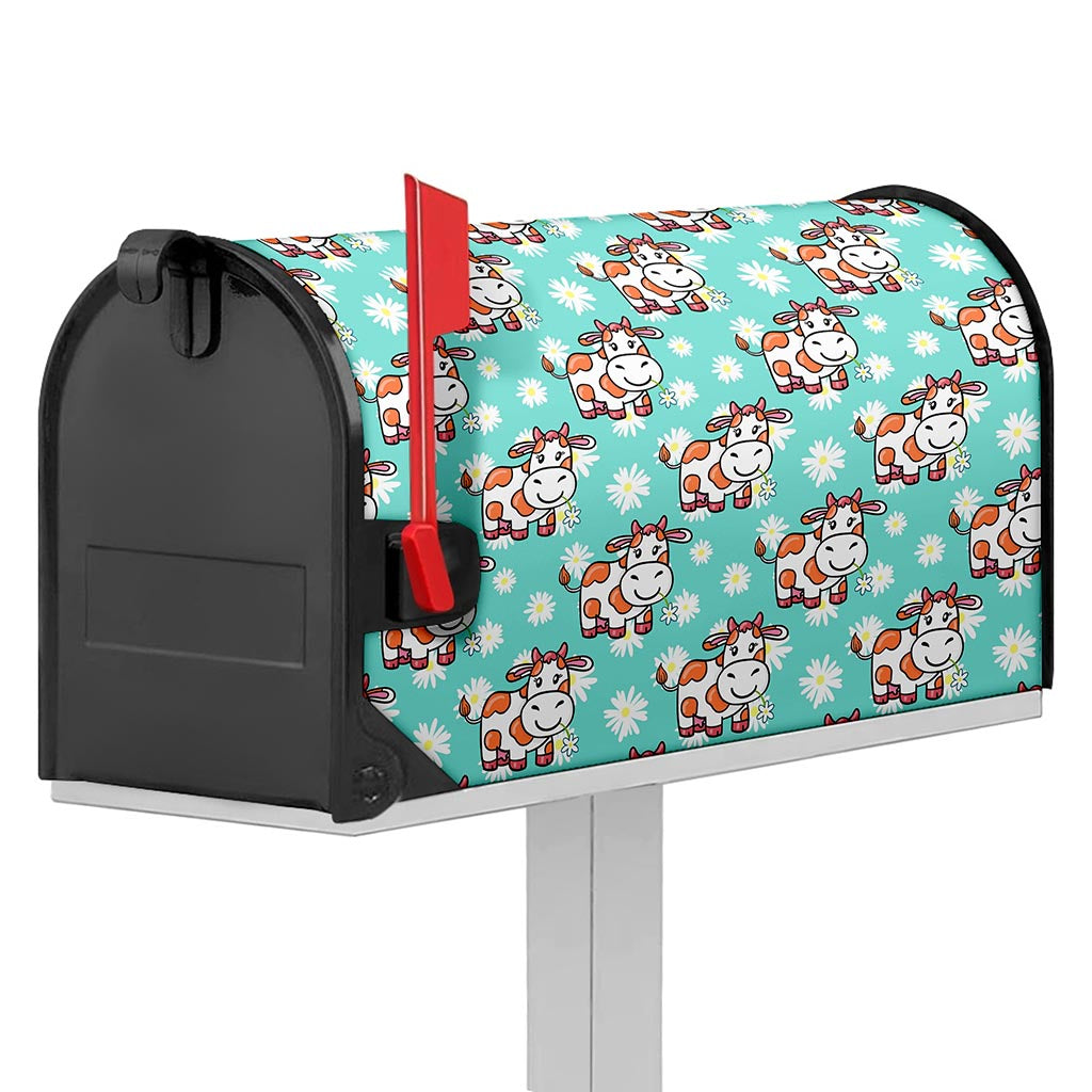Cartoon Cow And Daisy Flower Print Mailbox Cover