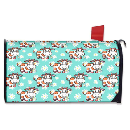 Cartoon Cow And Daisy Flower Print Mailbox Cover
