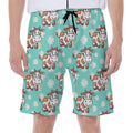 Cartoon Cow And Daisy Flower Print Men's Beach Shorts