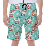 Cartoon Cow And Daisy Flower Print Men's Beach Shorts