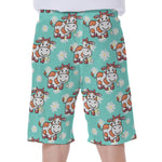 Cartoon Cow And Daisy Flower Print Men's Beach Shorts