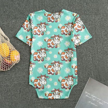 Cartoon Cow And Daisy Flower Print Men's Bodysuit