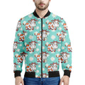 Cartoon Cow And Daisy Flower Print Men's Bomber Jacket