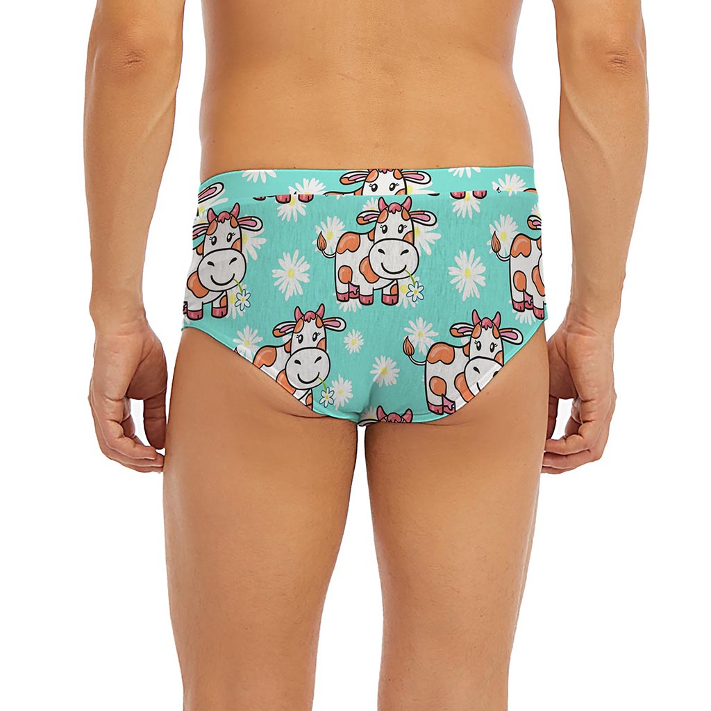 Cartoon Cow And Daisy Flower Print Men's Briefs