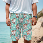 Cartoon Cow And Daisy Flower Print Men's Cargo Shorts