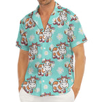 Cartoon Cow And Daisy Flower Print Men's Deep V-Neck Shirt
