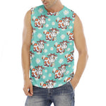 Cartoon Cow And Daisy Flower Print Men's Fitness Tank Top