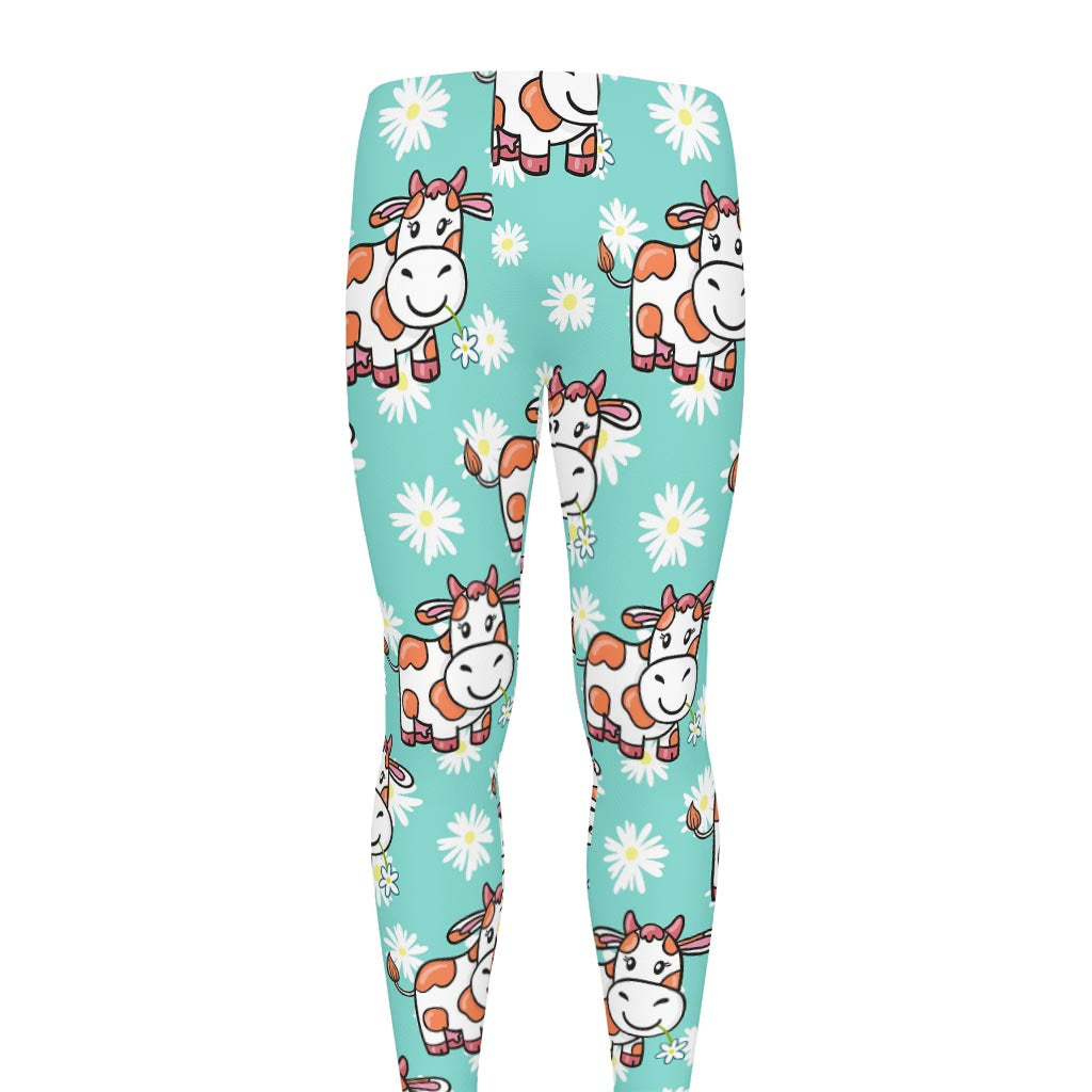 Cartoon Cow And Daisy Flower Print Men's leggings