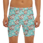 Cartoon Cow And Daisy Flower Print Men's Long Boxer Briefs