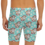 Cartoon Cow And Daisy Flower Print Men's Long Boxer Briefs