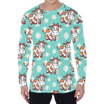 Cartoon Cow And Daisy Flower Print Men's Long Sleeve T-Shirt